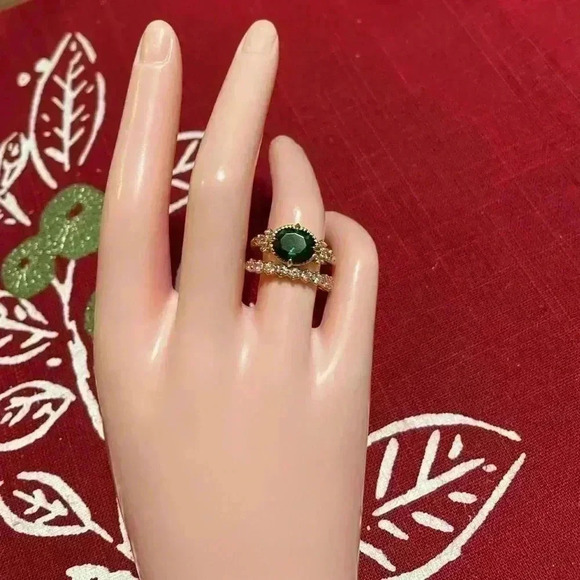 Gorgeous Bridgerton Era Look 18k Gold Over Silver Emerald White Sapphire Set - Picture 6 of 13